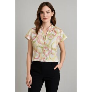 Dressbarn Women's Blouse Shirt  Button Down Lightweight Cap Sleeve 14/16 Office